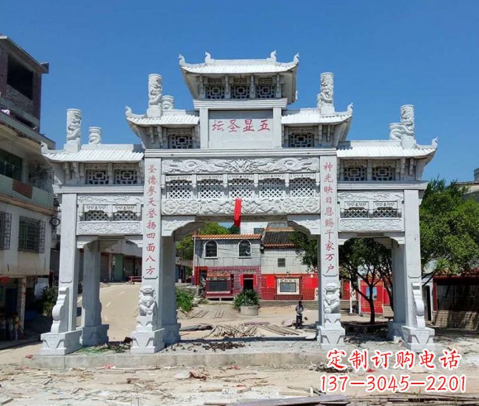无锡中领雕塑-三门牌坊石雕