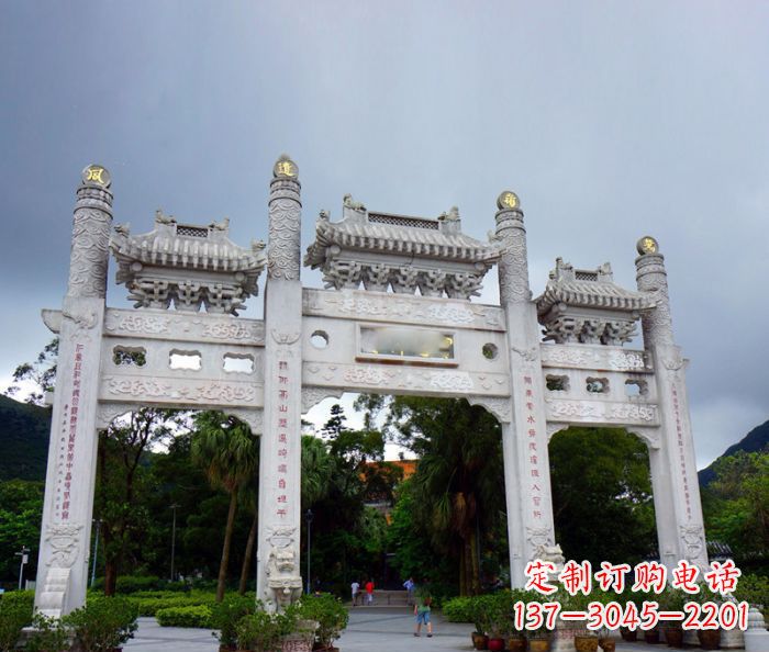 无锡景区三门牌坊石雕_1