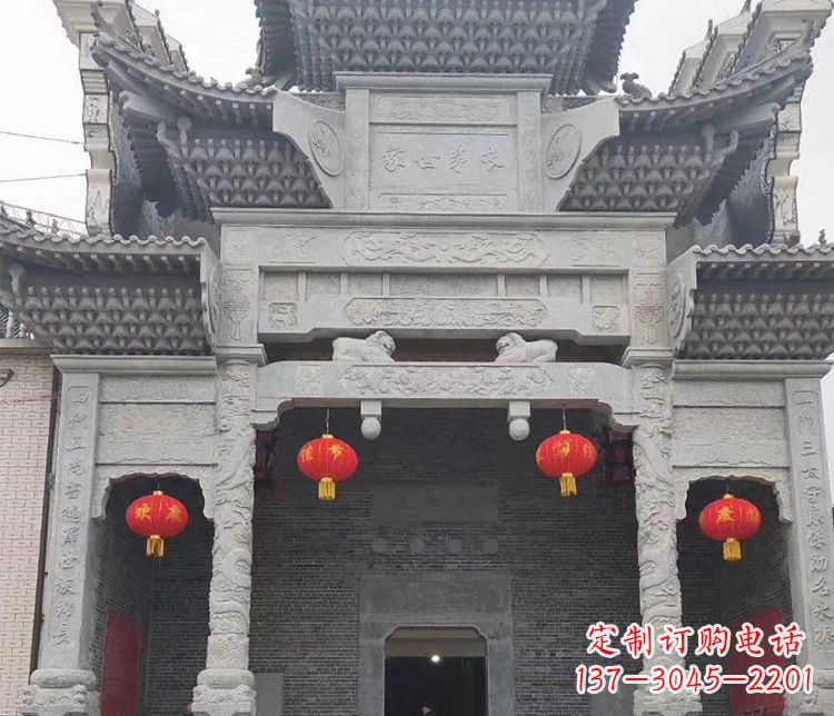 无锡景区三门牌坊石雕_2 (3)