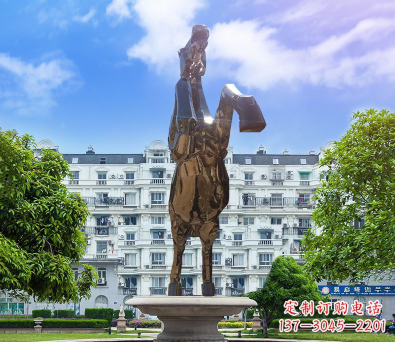 无锡镜面城市经典不锈钢奔马塑像