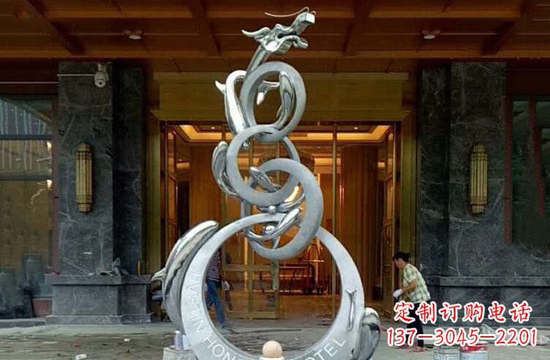 无锡酒店不锈钢抽象鱼跃龙门雕塑