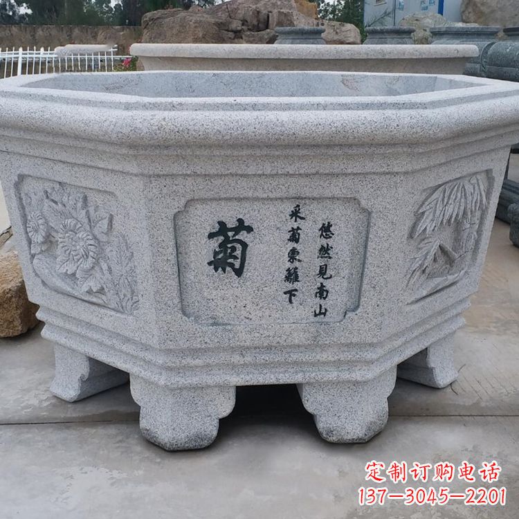 无锡菊花-中式砂岩花盆雕塑