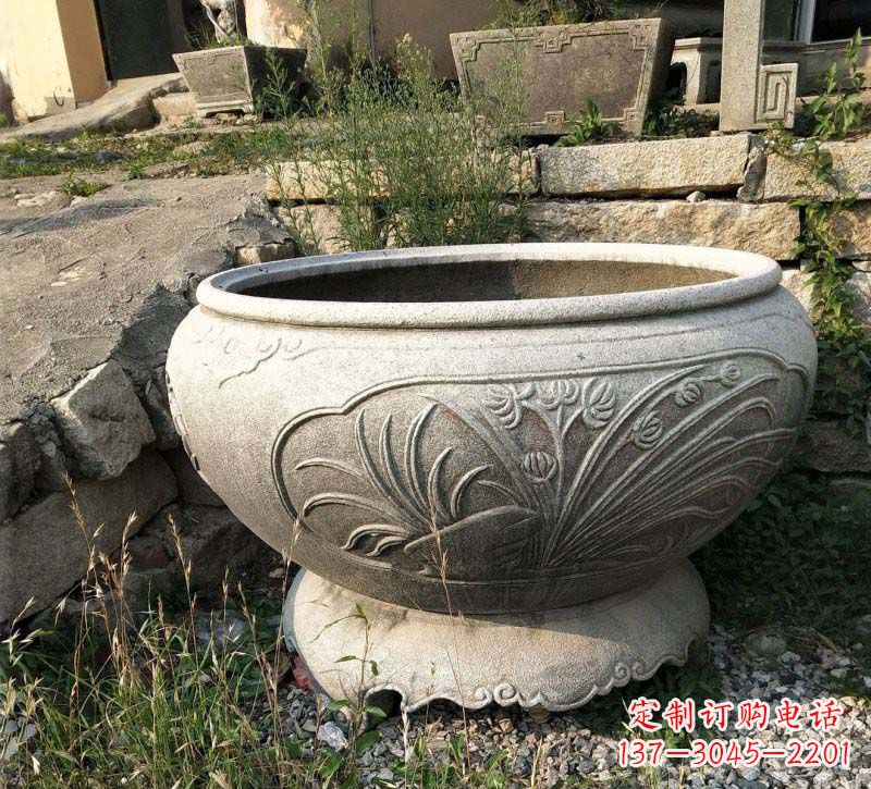无锡中领雕塑梅兰竹菊浮雕石水缸