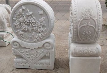 无锡汉白玉牡丹花门墩雕塑
