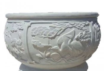 无锡汉白玉松鹤延年浮雕水缸，带给您无尽的岁月美景