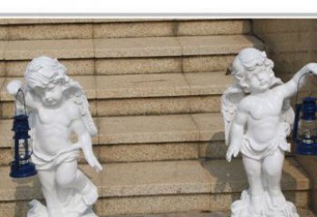 无锡领雕塑-汉白玉小天使公园西方人物路灯石雕