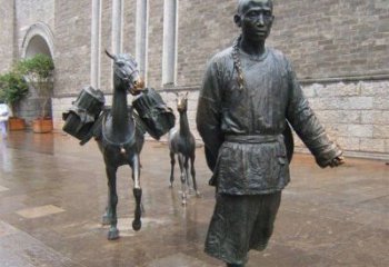 无锡中领雕塑专业定制古代人物小品毛驴铜雕