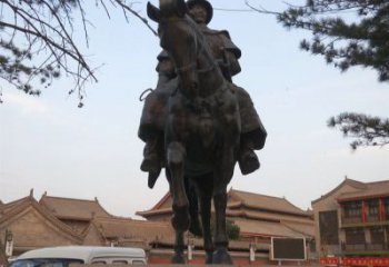 无锡雕刻精美的蒙古人骑马铜雕