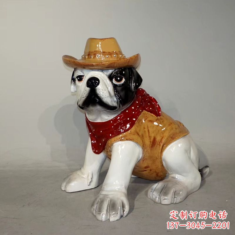 无锡任性可爱的牛仔造型斗牛犬雕塑