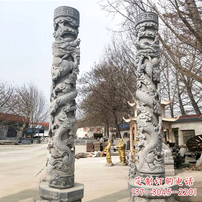 无锡中领雕塑传统工艺制作精美石雕盘龙柱