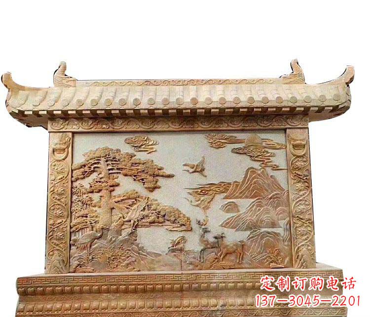 无锡石浮雕晚霞红影壁石雕