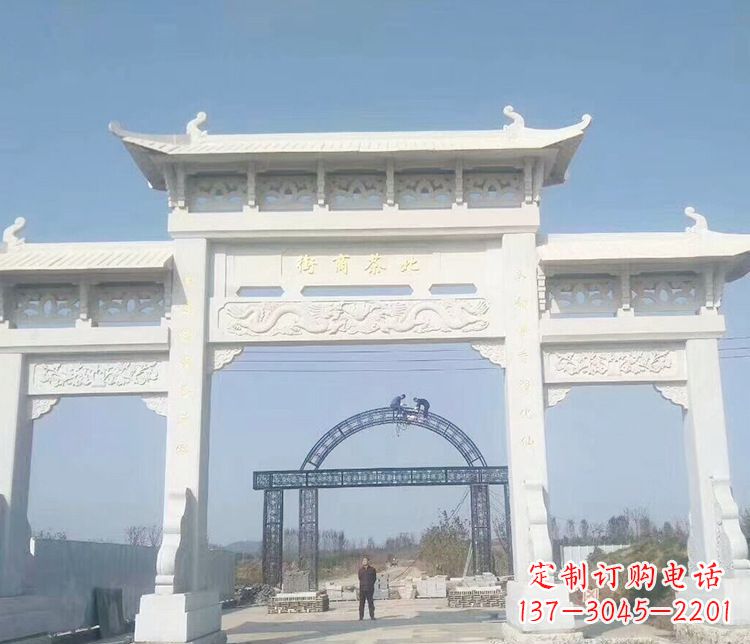无锡石牌坊三门牌坊石雕 (4)