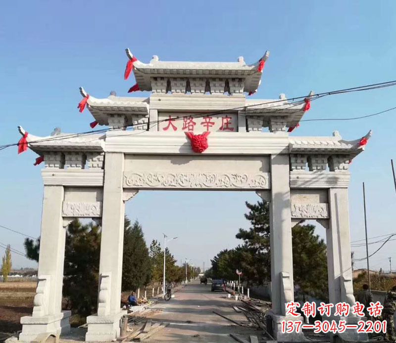 无锡石牌坊三门牌坊石雕 (3)