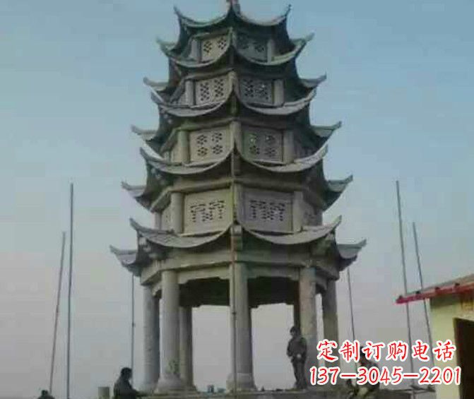 无锡双层大理石凉亭石雕 (2)