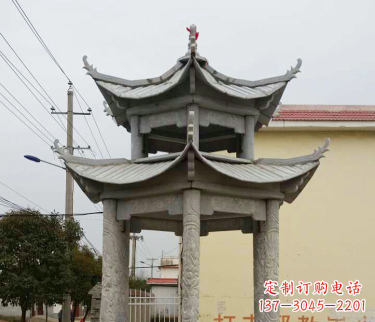无锡双层仿古凉亭石雕 (2)