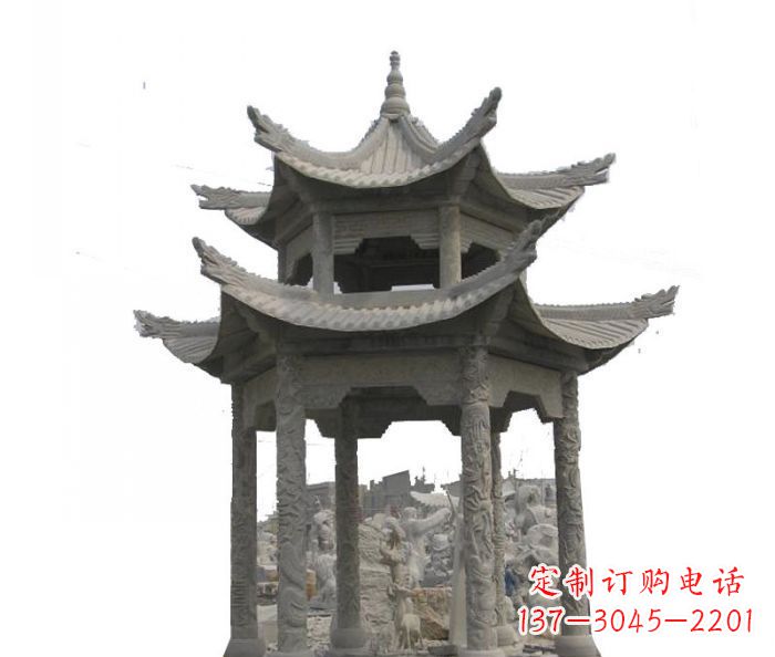 无锡双层仿古石雕凉亭 (2)