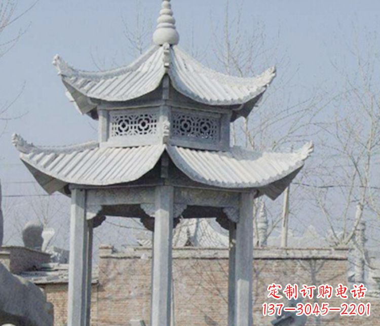 无锡双层仿古六角凉亭石雕