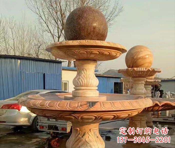 无锡双层风水球晚霞红喷泉石雕