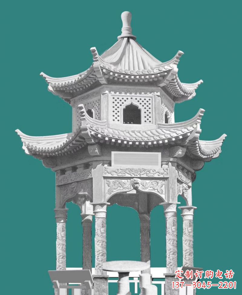 无锡双层六角凉亭景观石雕