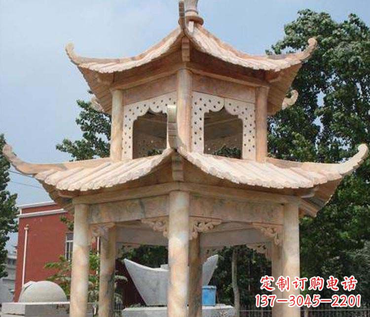 无锡双层晚霞红凉亭石雕