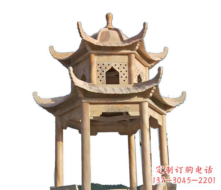 无锡双层晚霞红凉亭石雕 (2)