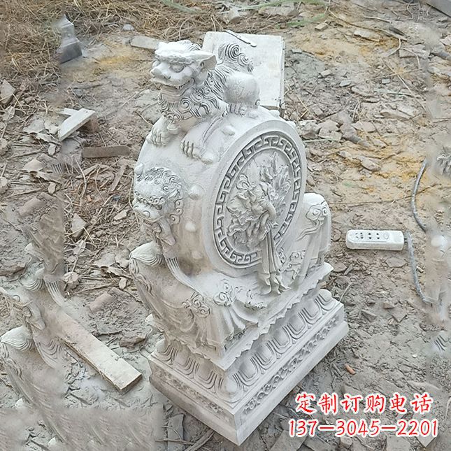 无锡双龙石雕门墩汉白玉狮子头