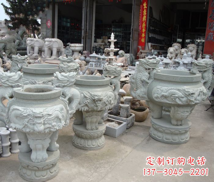 无锡寺庙景观龙头石雕水缸