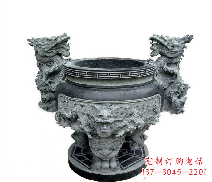 无锡寺庙景观龙头水缸石雕 (2)