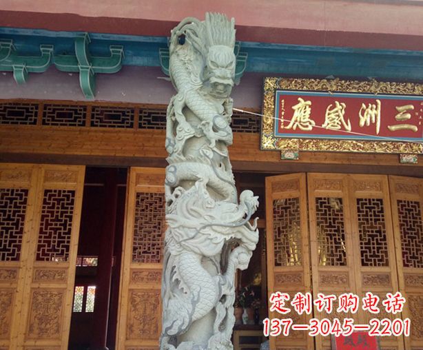 无锡寺庙景观龙柱石雕 (2)