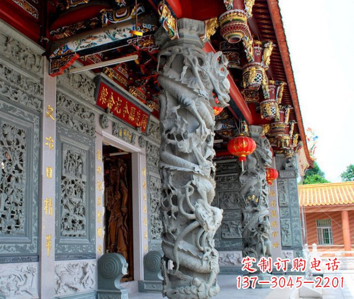 无锡寺庙景观龙柱石雕