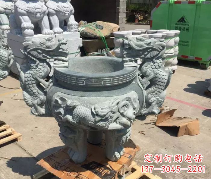 无锡寺庙景观青石龙头香炉石雕 (2)