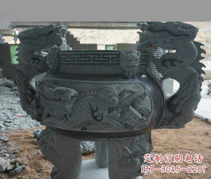 无锡寺庙景观青石龙头香炉石雕