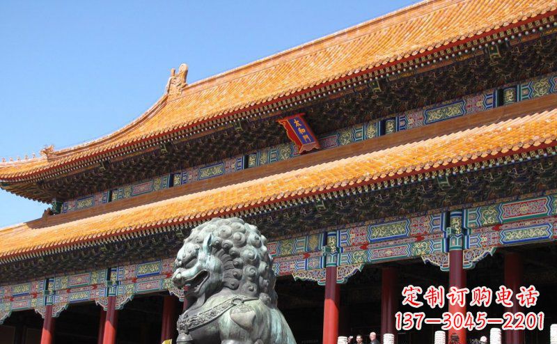 无锡寺庙门口青铜狮子雕塑