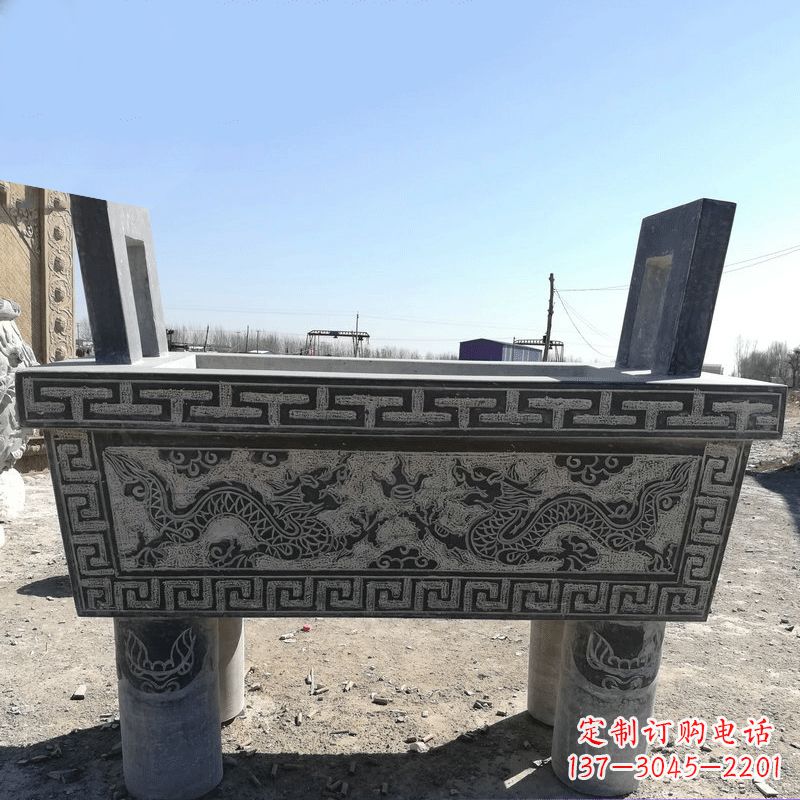 无锡寺庙墓地祭祀四足方鼎,青石仿古石雕香炉