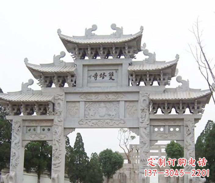 无锡寺庙三门牌坊石雕 (2)