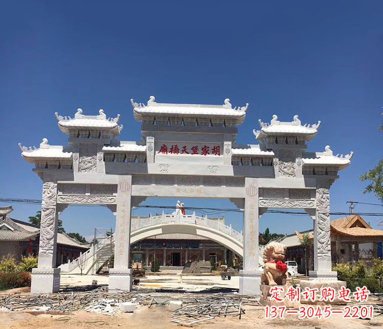 无锡寺庙三门五楼石牌坊石雕_1