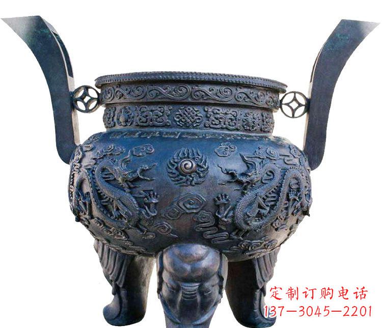 无锡寺庙圆形三足鼎铜雕香炉