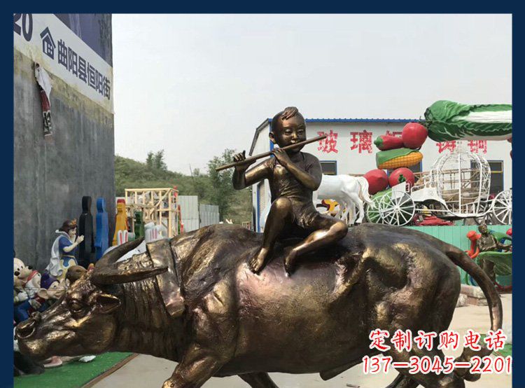 无锡田园铜雕木头骑黄牛动物雕塑