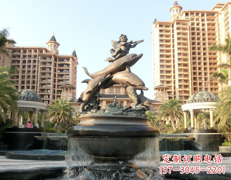 无锡跳跃的海豚和小天使喷泉铜雕