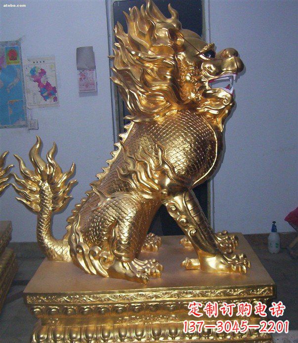 无锡贴金麒麟招财神兽铜雕