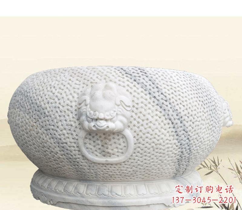 无锡庭院圆形狴犴浮雕水缸