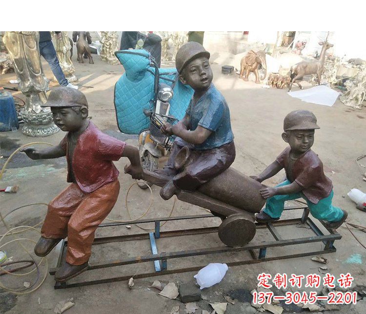 无锡铜雕彩绘庭院玩耍儿童雕塑