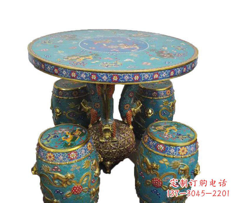 无锡铜雕彩绘小象圆桌景观摆件