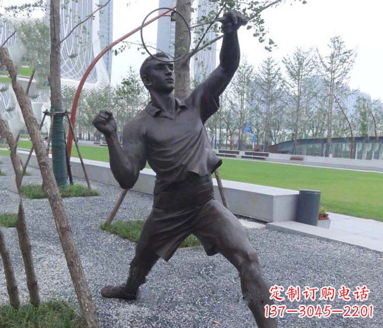 无锡铜雕户外公园打羽毛球运动人物摆件