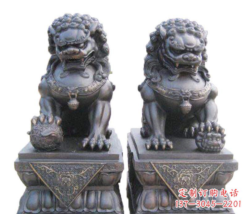 无锡铜雕酒店镇宅招财狮子摆件 (2)