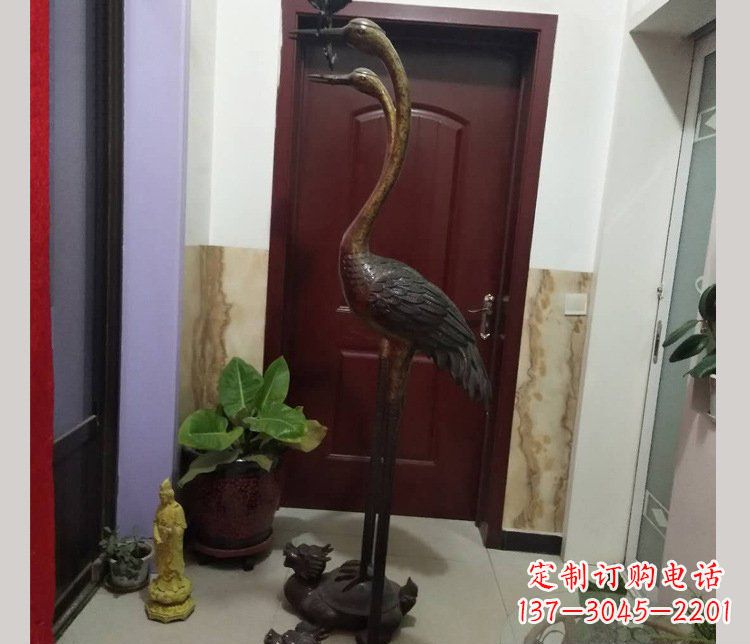 无锡铜雕仙鹤踩龟雕塑摆件 (2)
