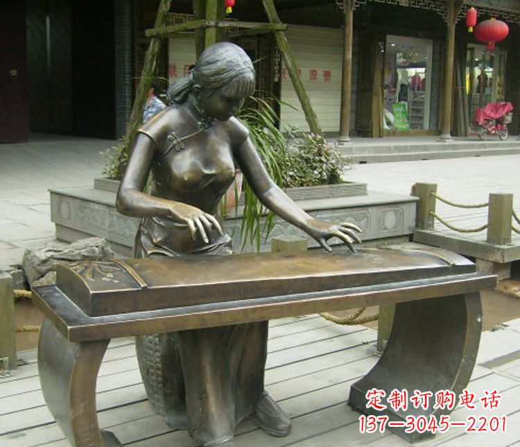无锡铜雕现代人物弹古筝雕塑