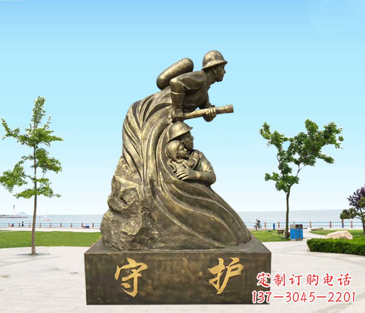 无锡铜雕消防员守护雕塑