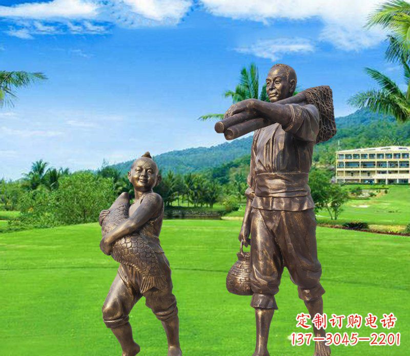 无锡铜雕渔民父子人物雕塑