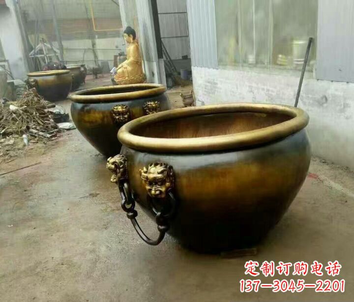 无锡铜雕圆形荷花水缸雕塑 (2)